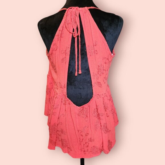 Daytrip orange embroidered boho babydoll top peplum hem spaghetti strap size L - Picture 2 of 6